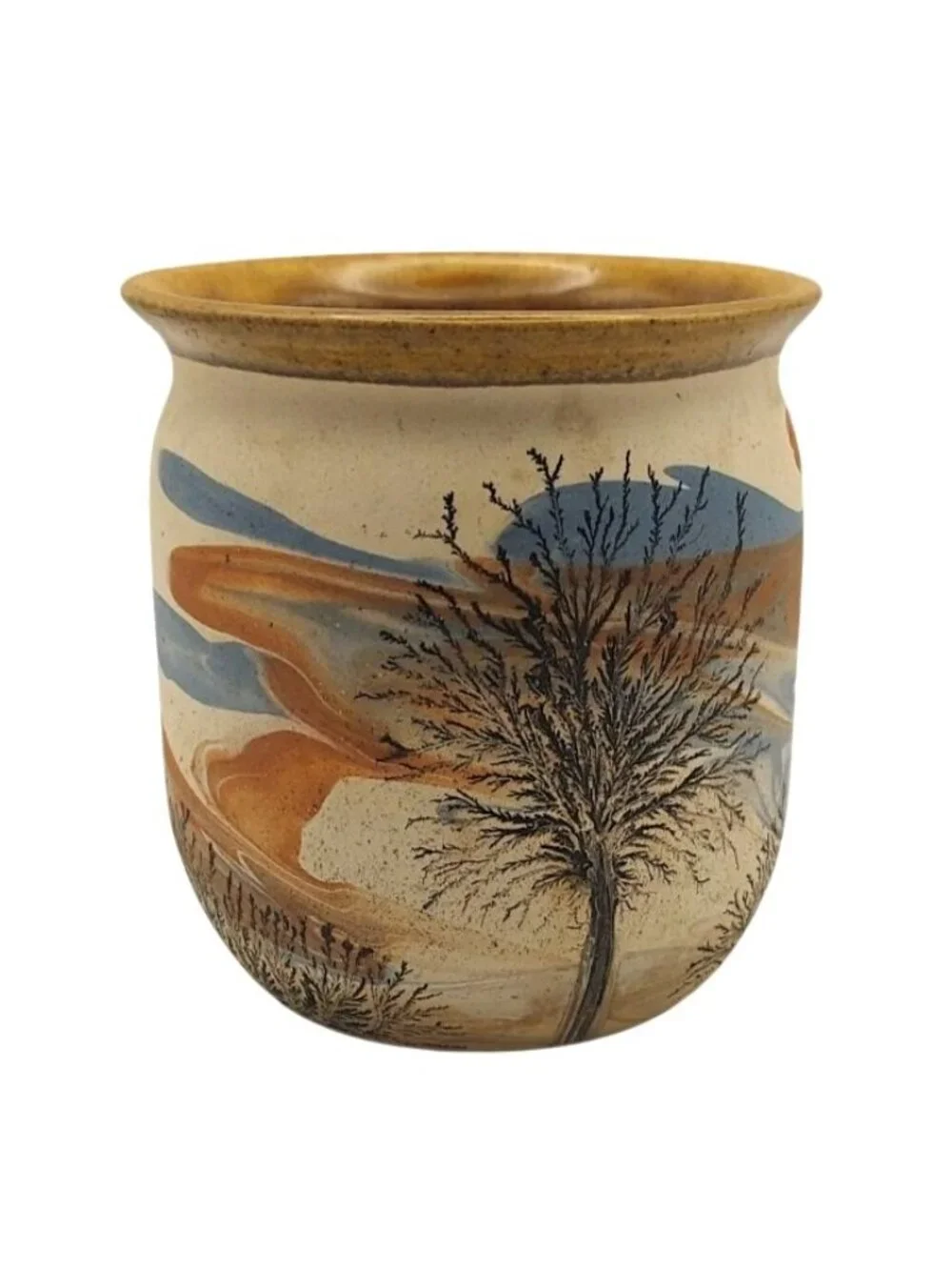 Sevierville Pottery Planter Crock Style Vase Matte Landscape TN Hand Painted